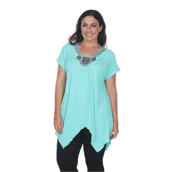 White Mark Womens V Neck Short Sleeve Tunic Top mint Women's Top - Picture 3 of 14